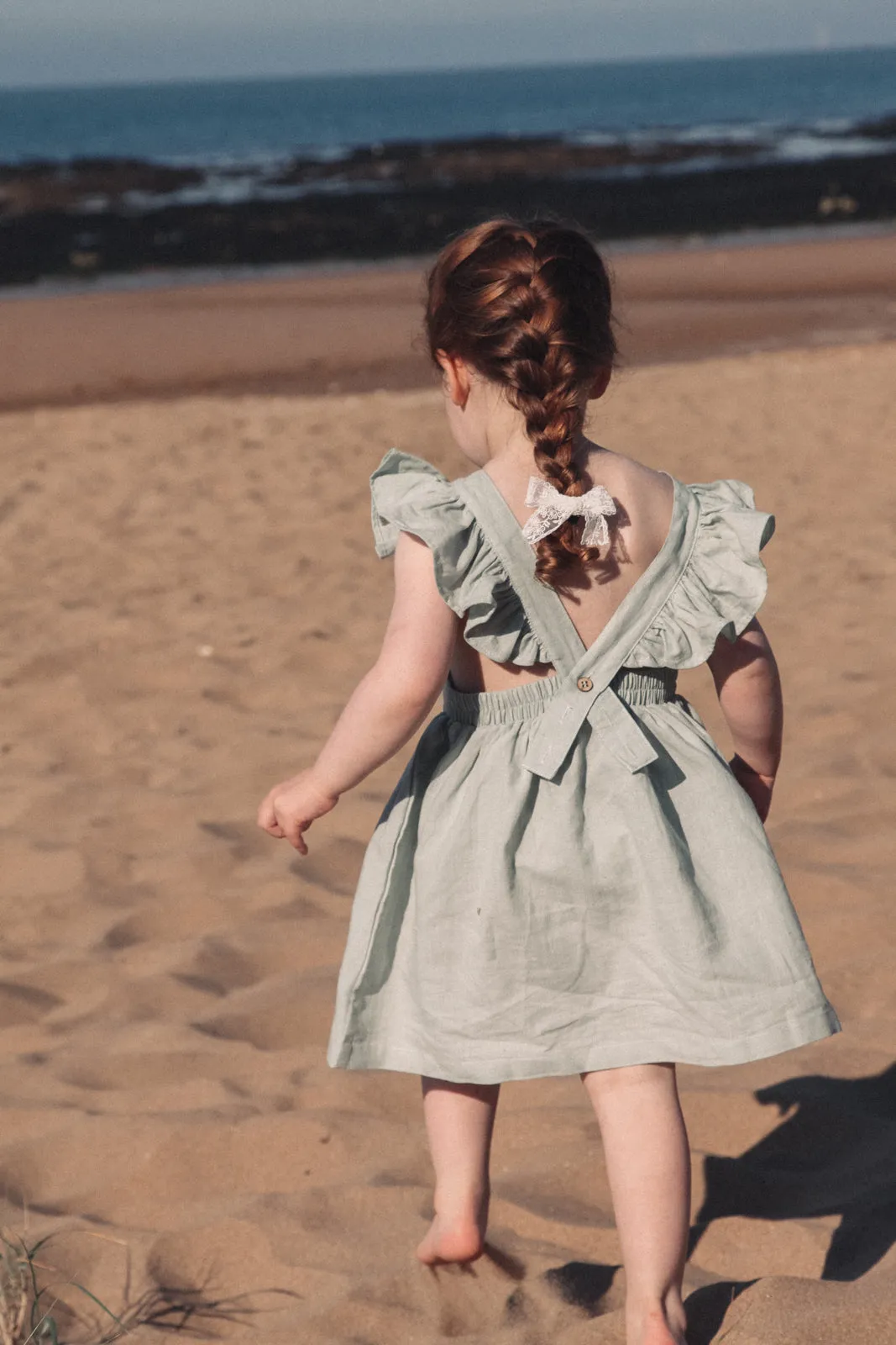 Frill Shoulder Dress in Dusky Sage