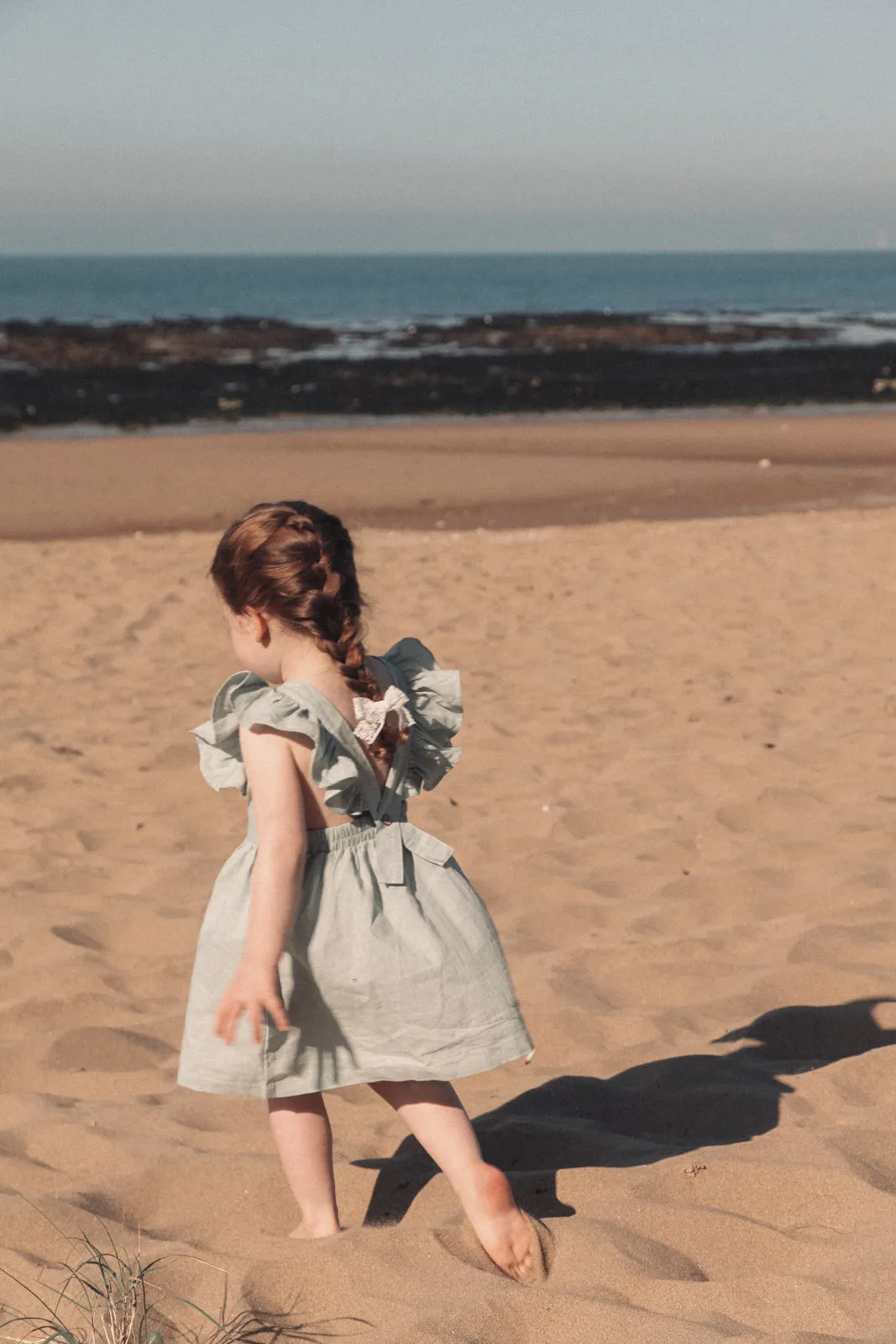 Frill Shoulder Dress in Dusky Sage