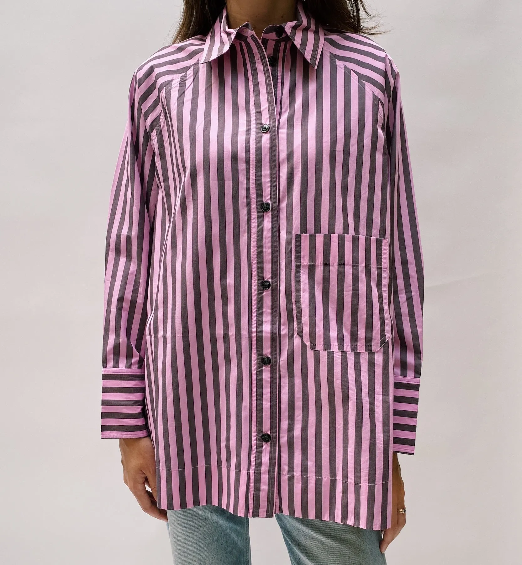 GANNI Stripe Oversized Raglan Shirt