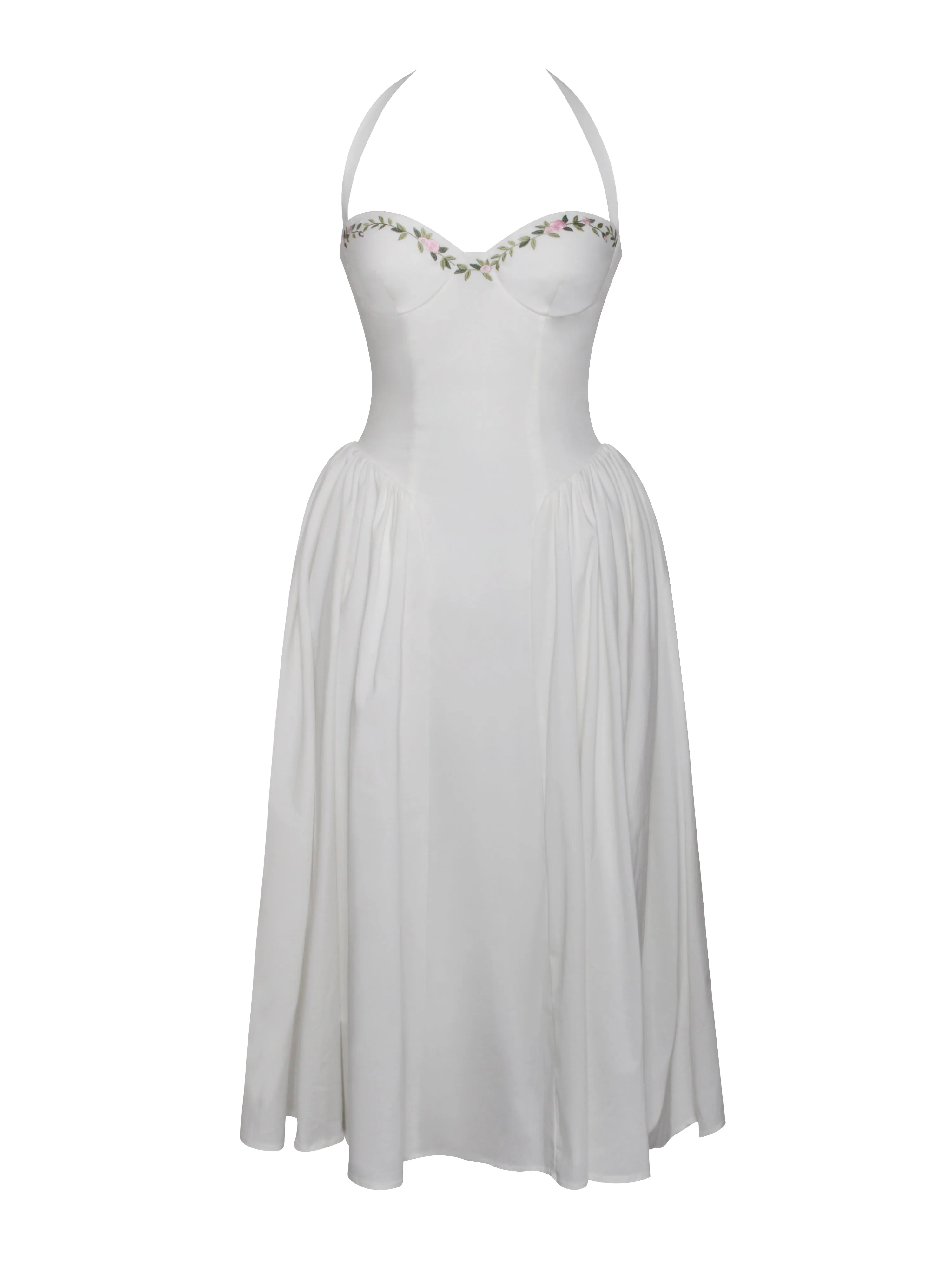 Gianna White Embroidered Halter Maxi Dress