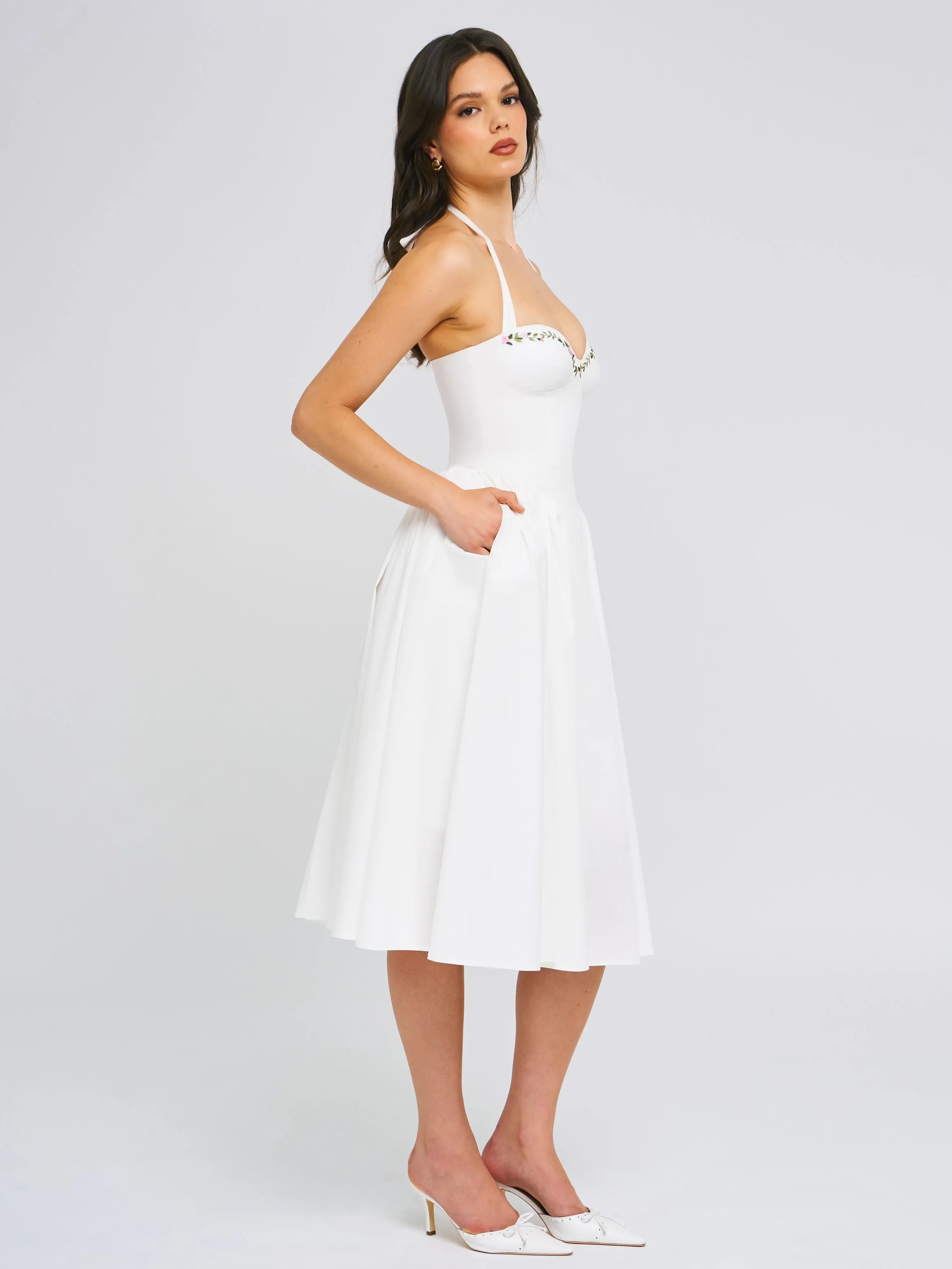 Gianna White Embroidered Halter Maxi Dress