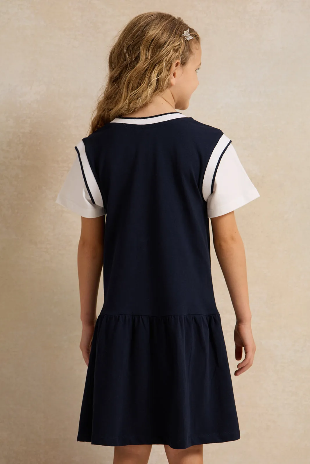 Girls Navy  Print Dress