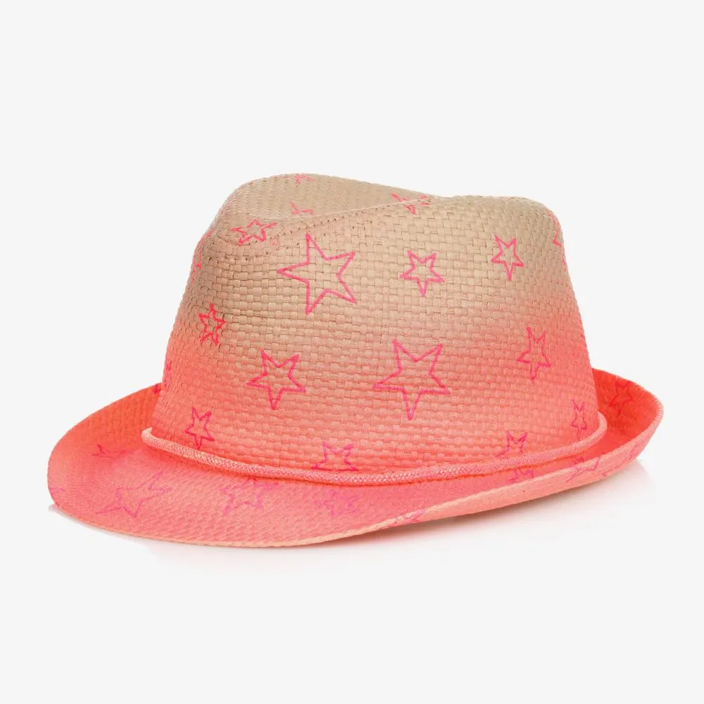 Girls Pink Straw Sun Hat