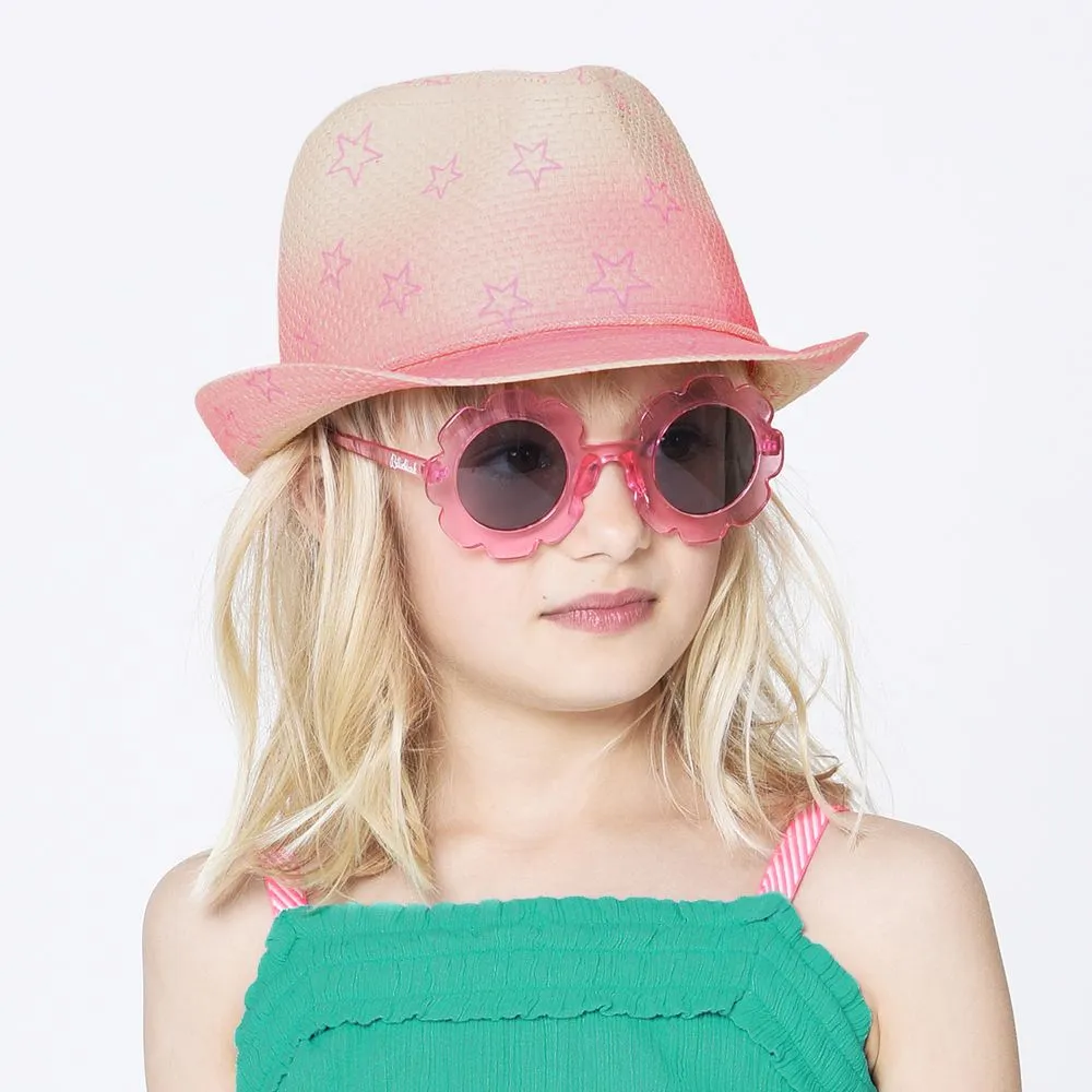 Girls Pink Straw Sun Hat