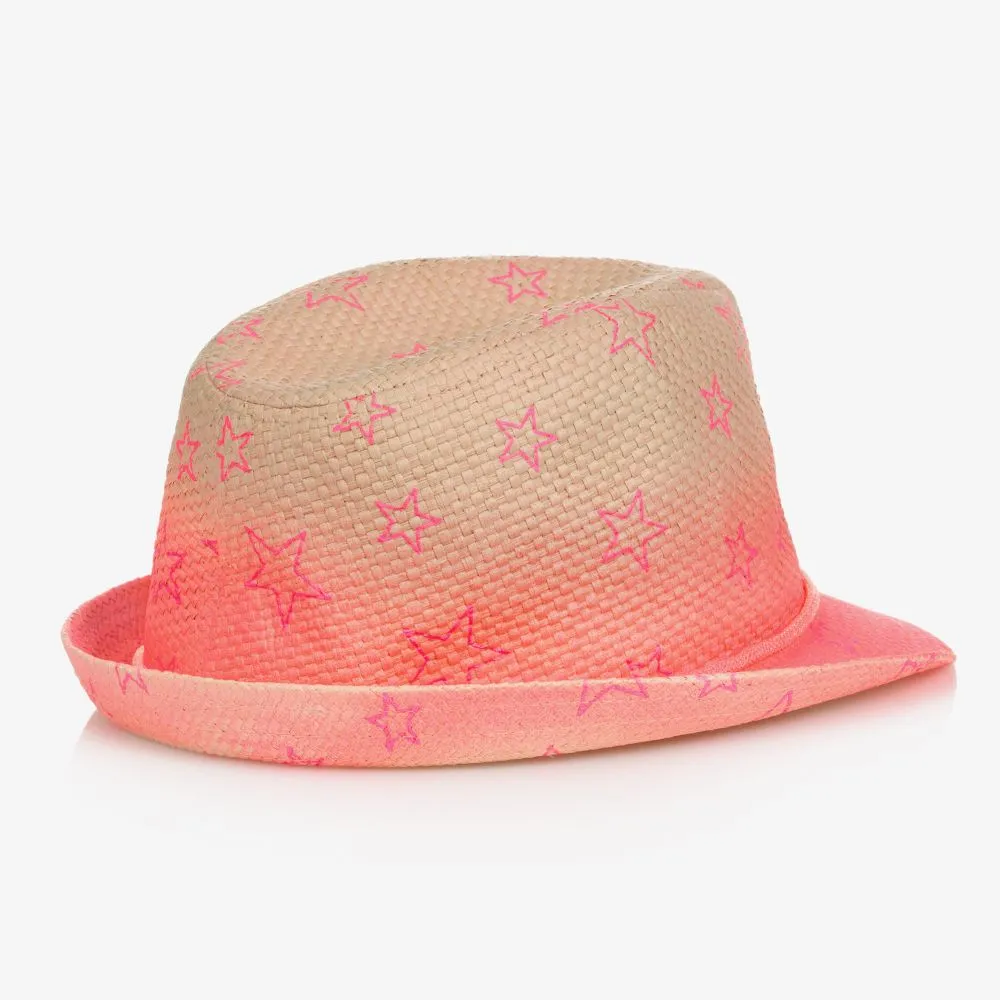 Girls Pink Straw Sun Hat