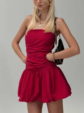 Glamour Girl Strapless Bubble Hem Mini Dress Red