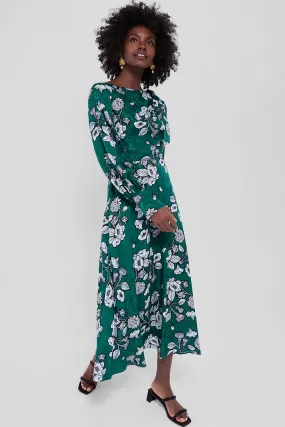 Glass Flower Emerald Marina Tie Shoulder Dress with Sleeves