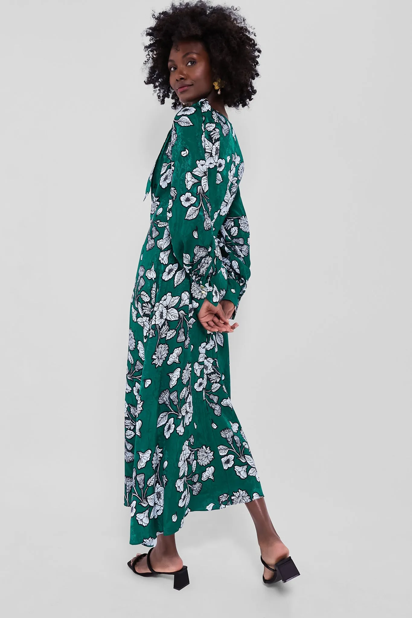 Glass Flower Emerald Marina Tie Shoulder Dress with Sleeves