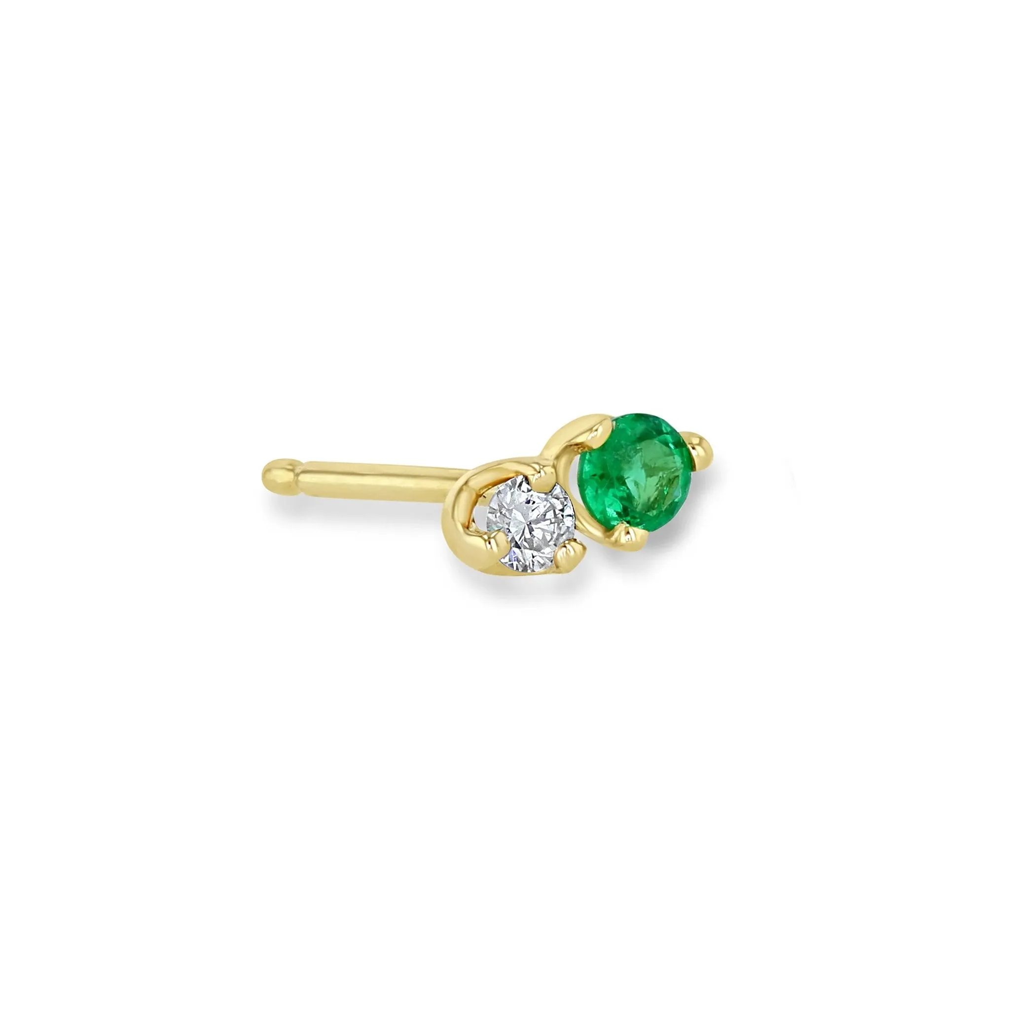 Gold Prong-Set Emerald & Diamond Stud