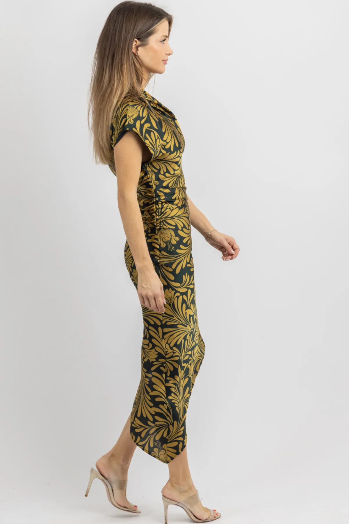 GOLDEN PINE ONE SHOULDER DRESS