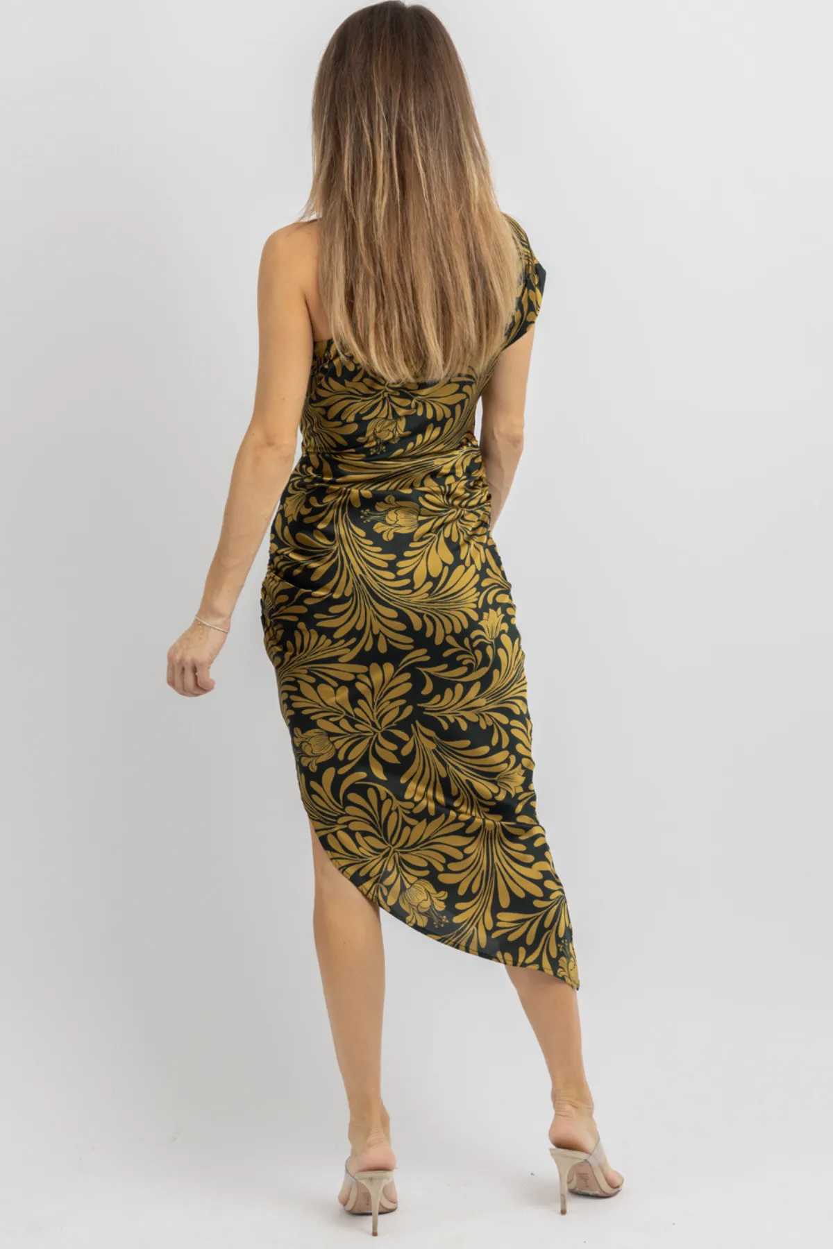 GOLDEN PINE ONE SHOULDER DRESS