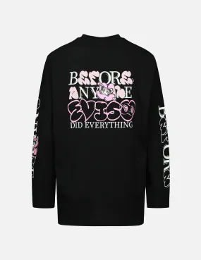 Graffiti Daruma Slogan Print Long-sleeve T-Shirt