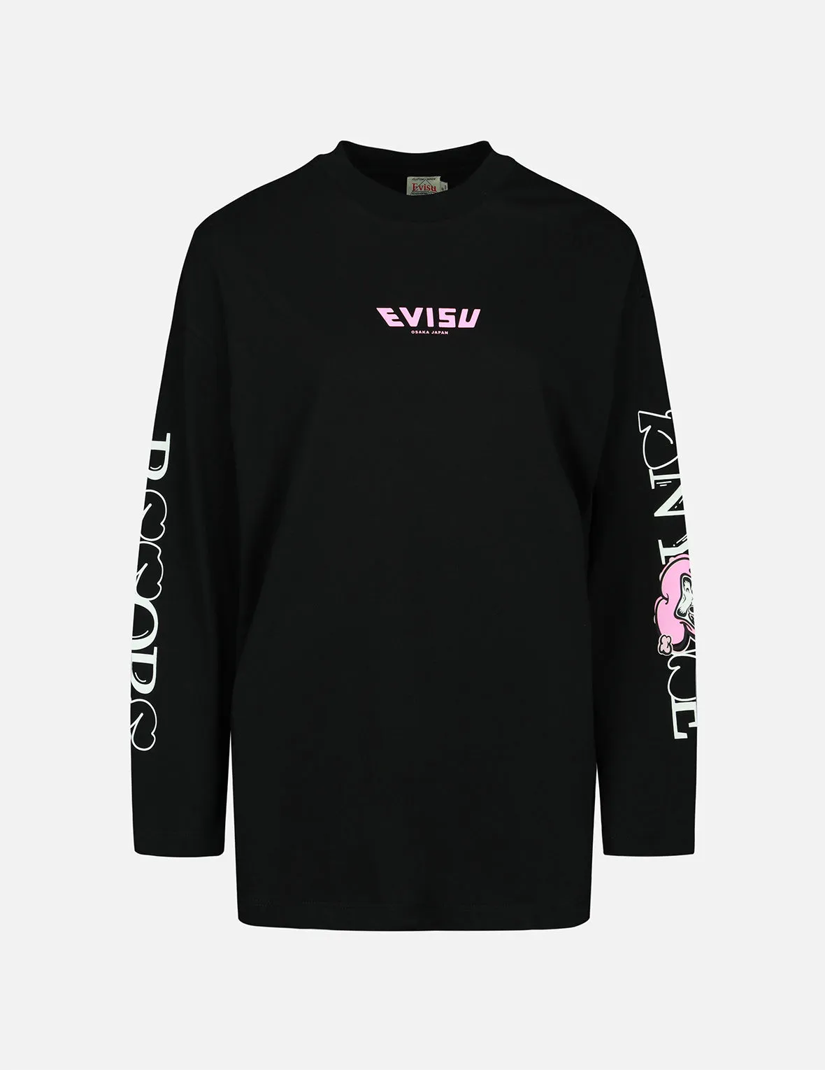 Graffiti Daruma Slogan Print Long-sleeve T-Shirt