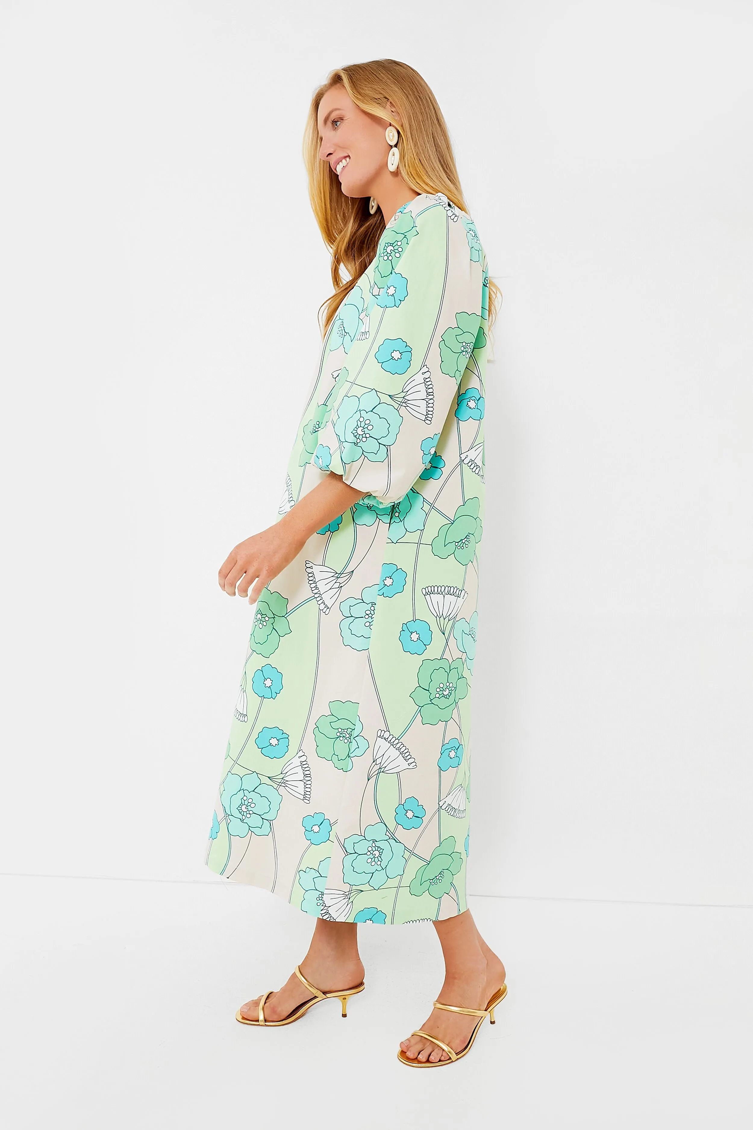 Green and Blue Floral Dorinda Midi Dress