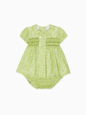 Green Floral Arcadia Baby Girl Hand-Smocked Set