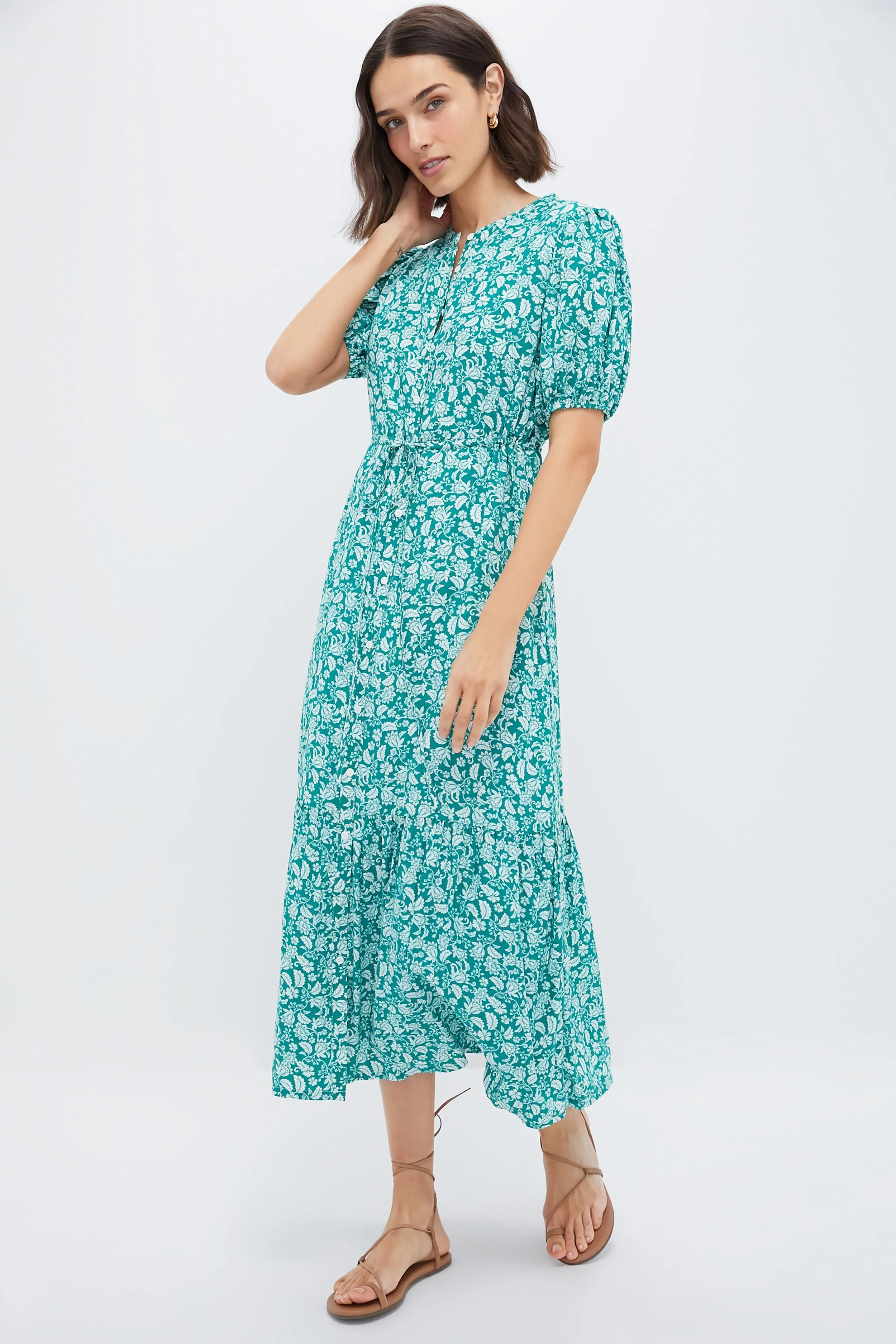 Green Micro Floral Frannie Maxi Dress