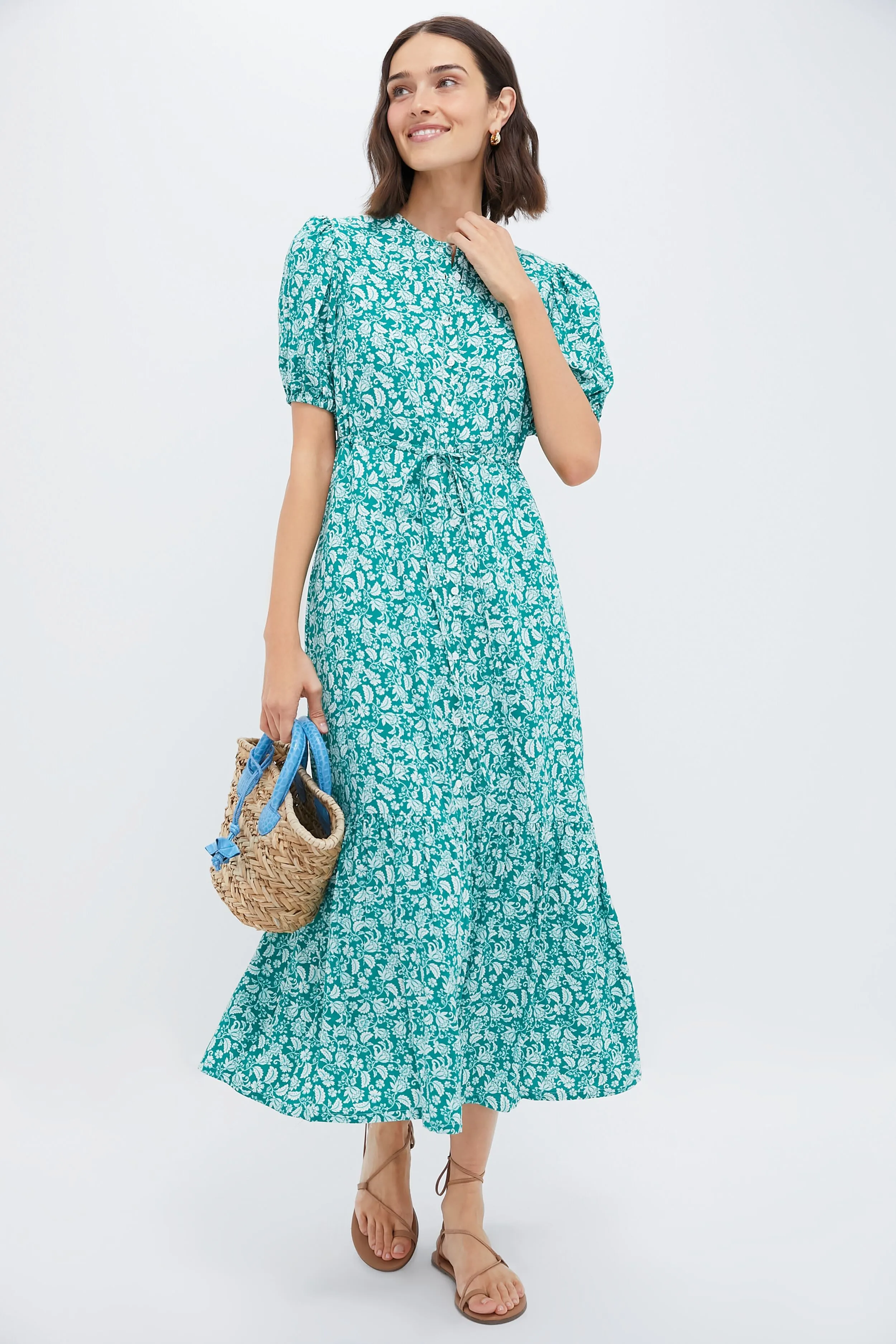 Green Micro Floral Frannie Maxi Dress