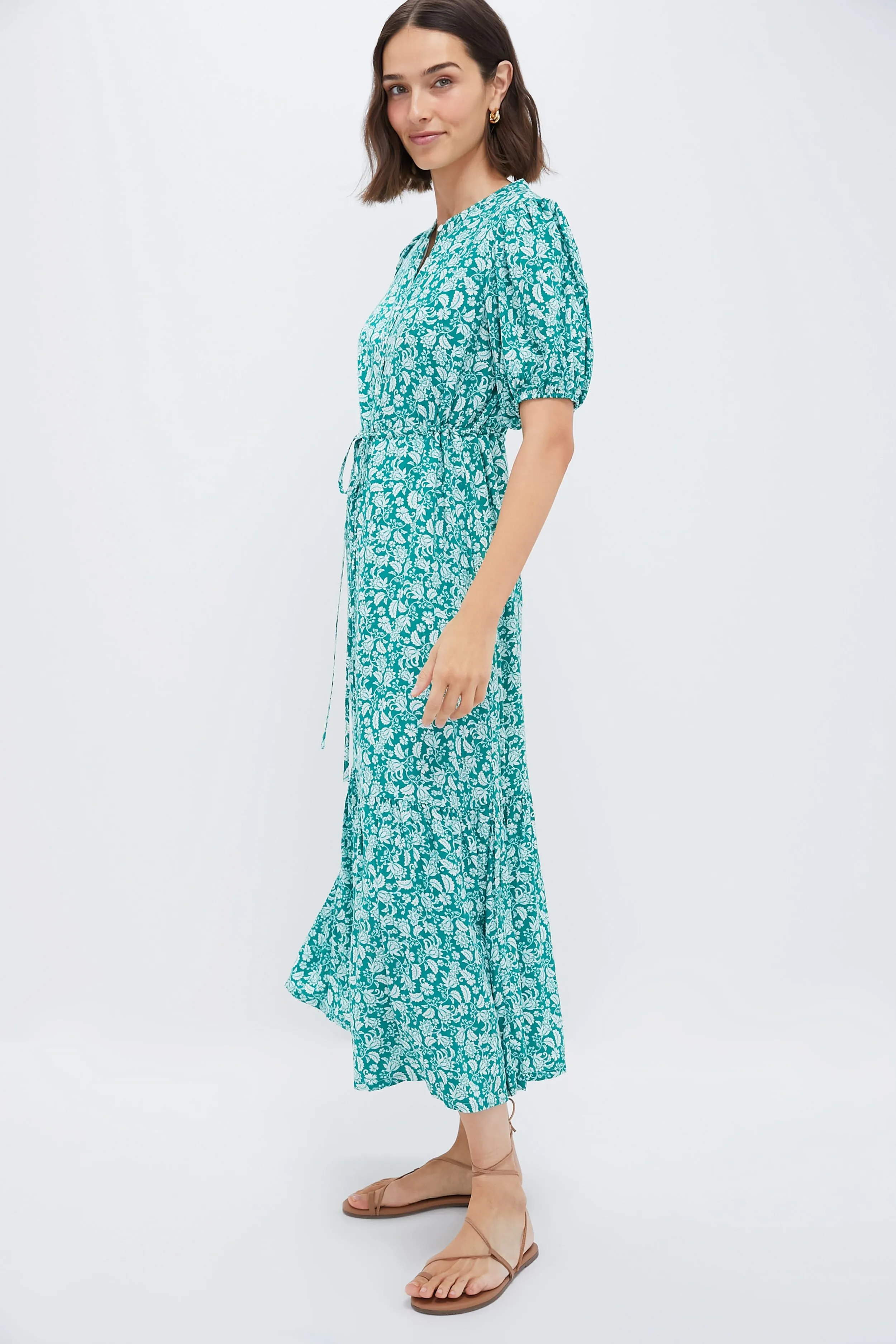 Green Micro Floral Frannie Maxi Dress