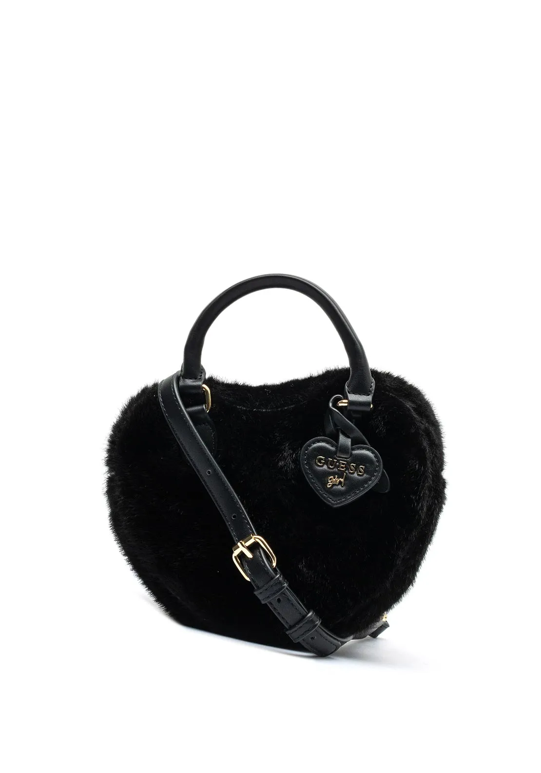 Guess Older Girl Heart Faux Fur Bag, Black