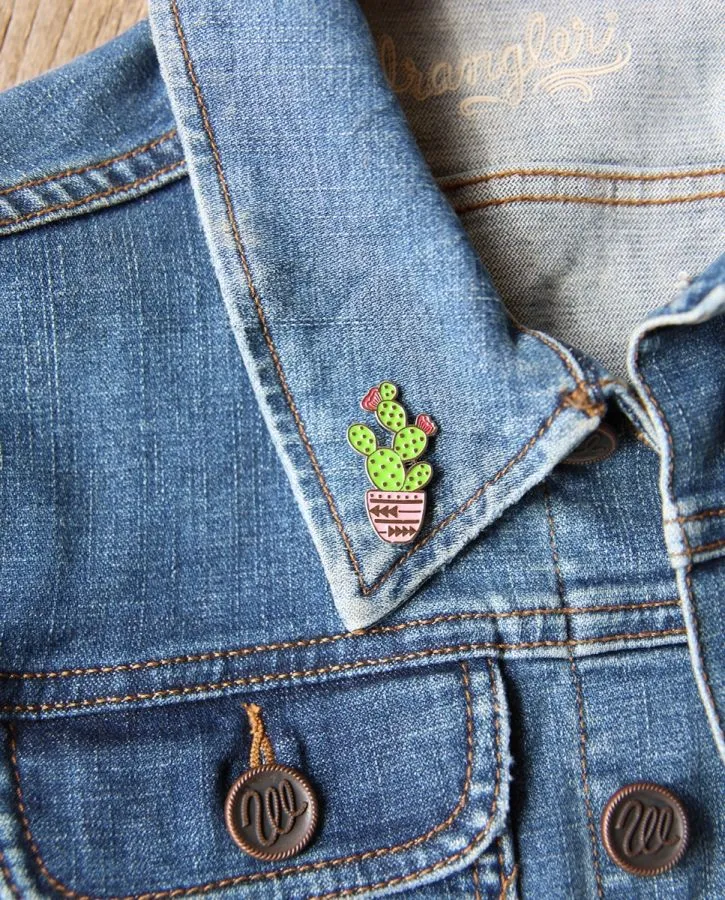 Cactus Enamel Pin with Hands In The Dirt Design