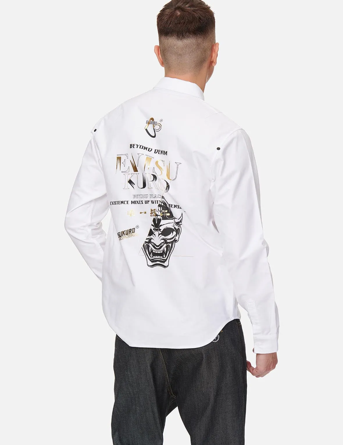 Hannya Skull and Logo Print Oxford Shirt