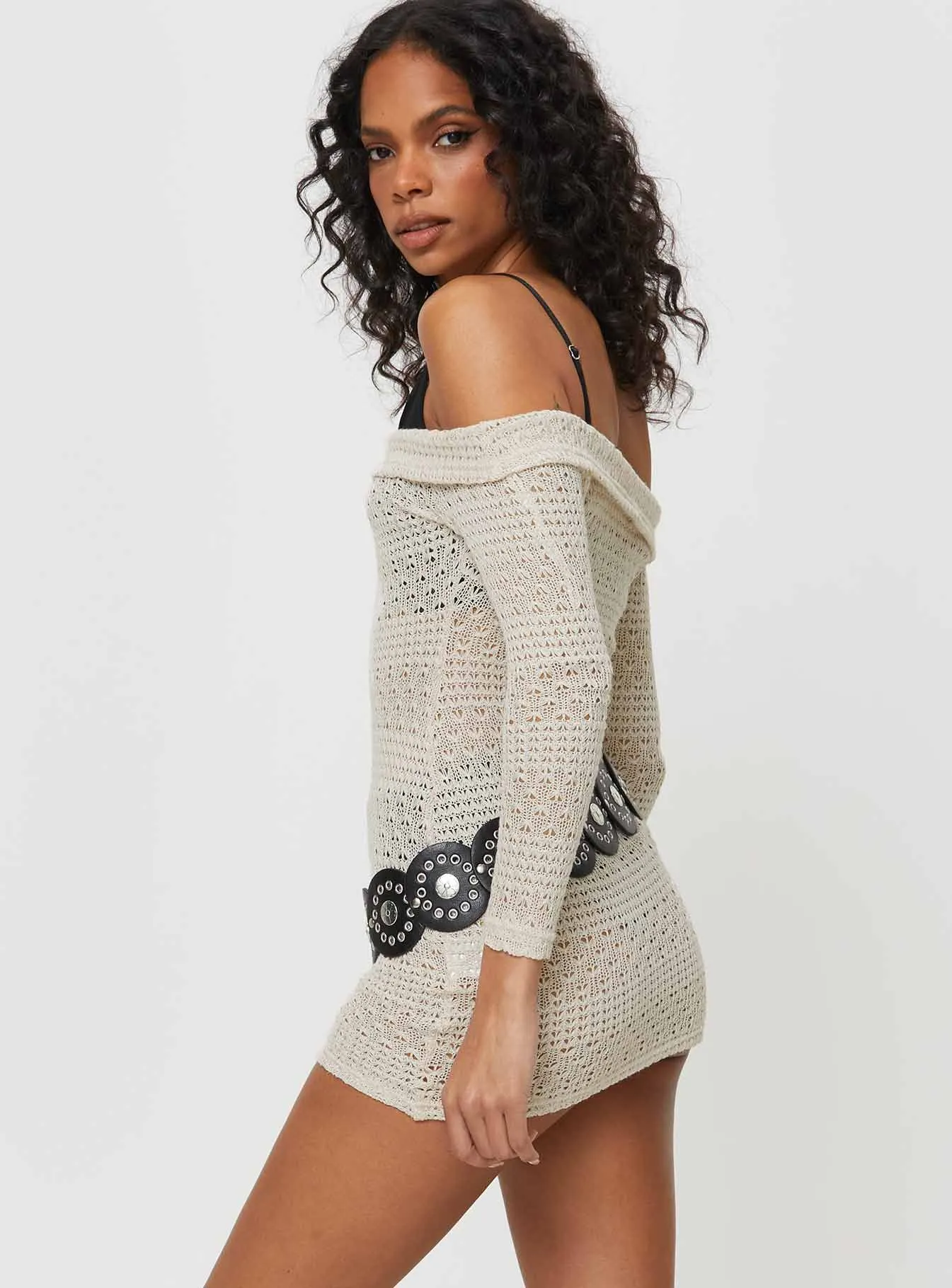 Harrien Off The Shoulder Mini Dress Beige