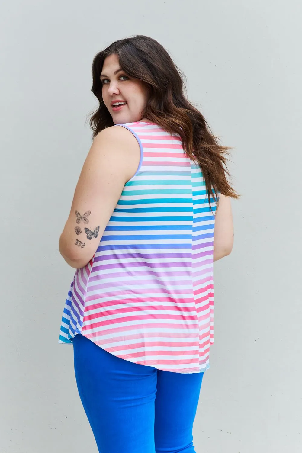 Heimish Colorful Striped Round Neck Top - Sleeveless - Love Yourself - Full Size