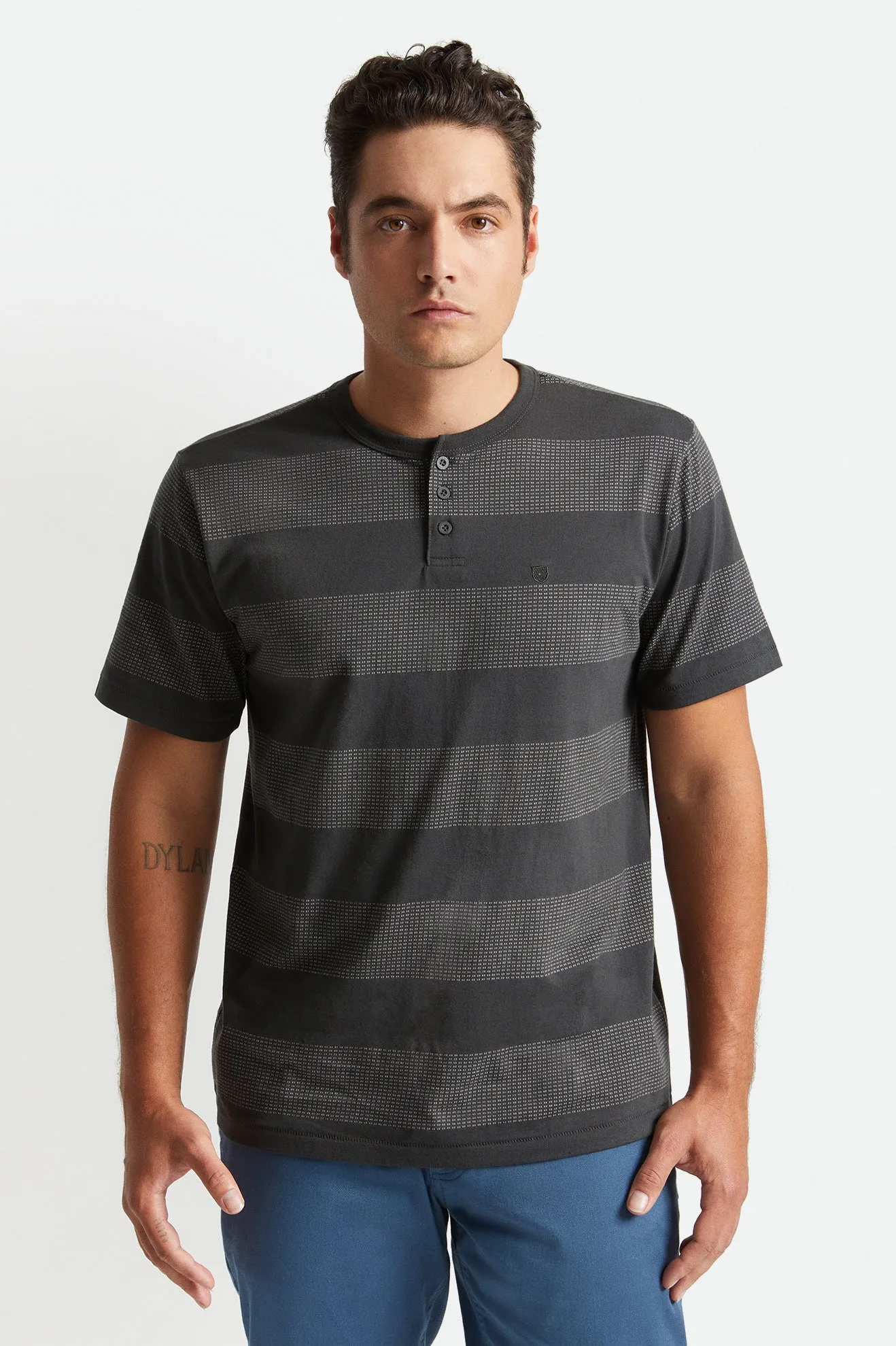 Hilt Stripe S/S Henley Knit - Washed Black/Beige