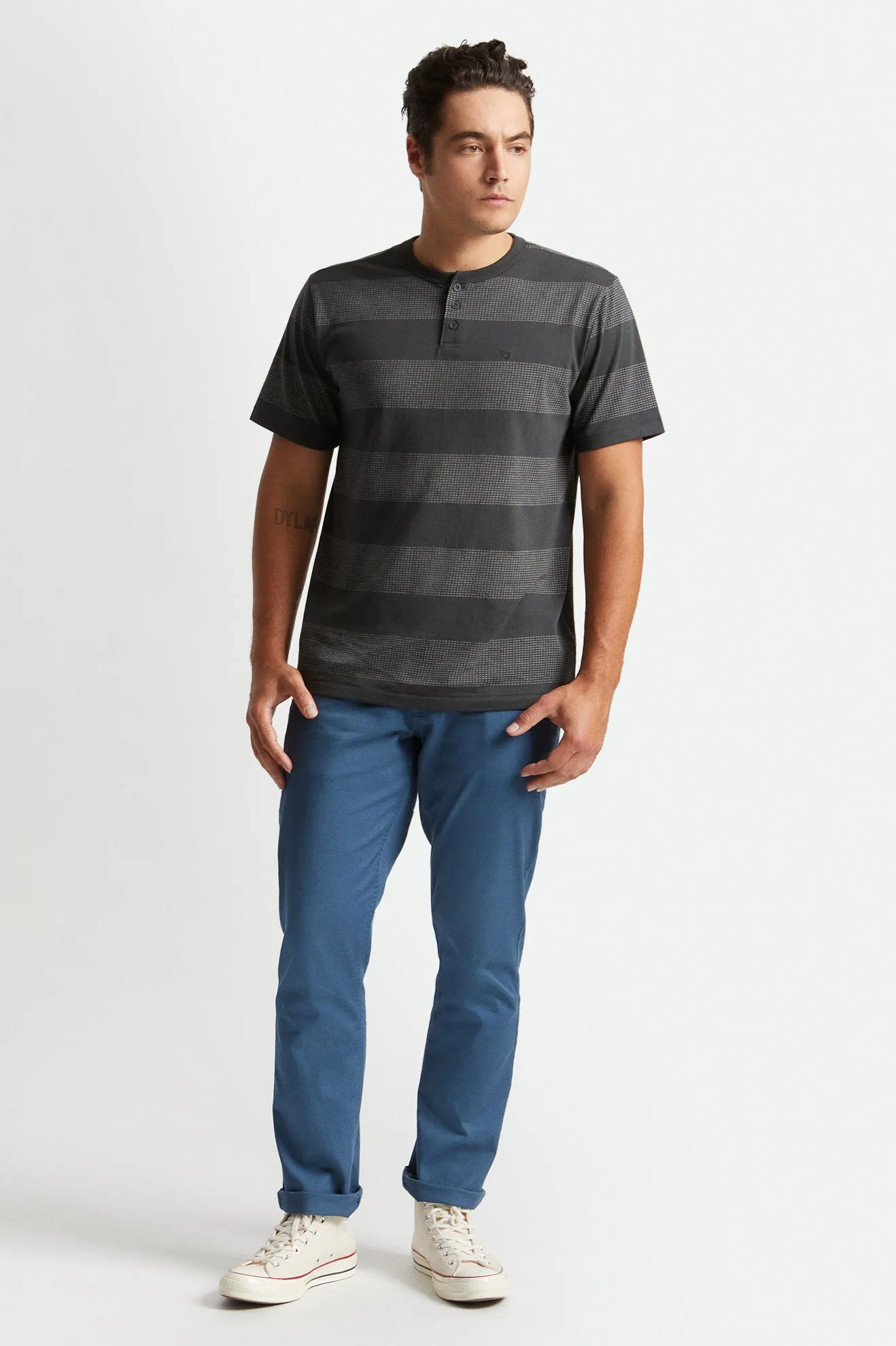 Hilt Stripe S/S Henley Knit - Washed Black/Beige