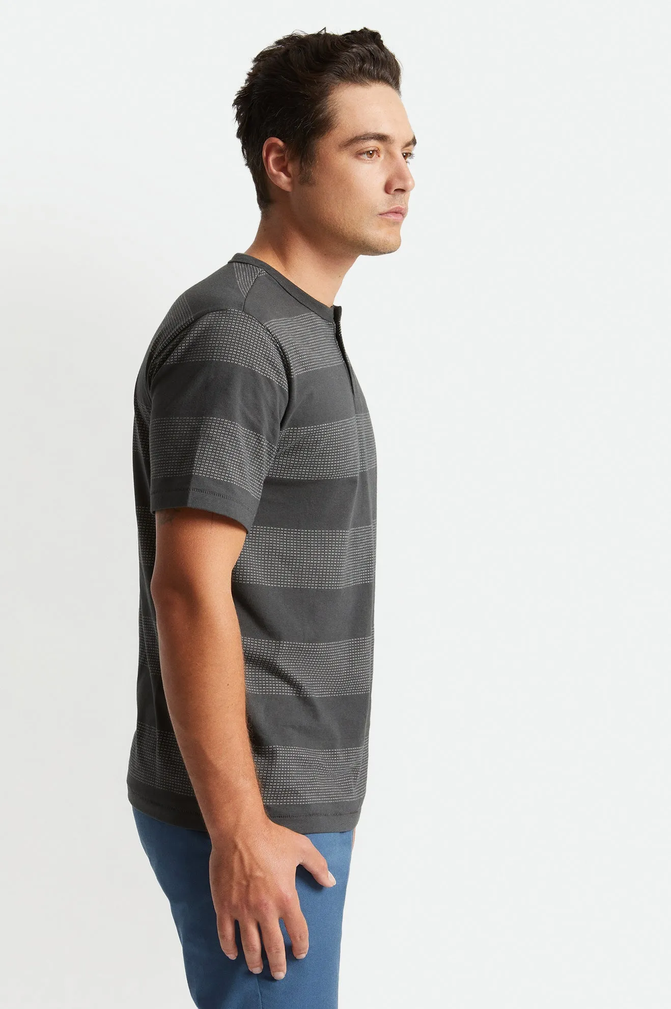 Hilt Stripe S/S Henley Knit - Washed Black/Beige