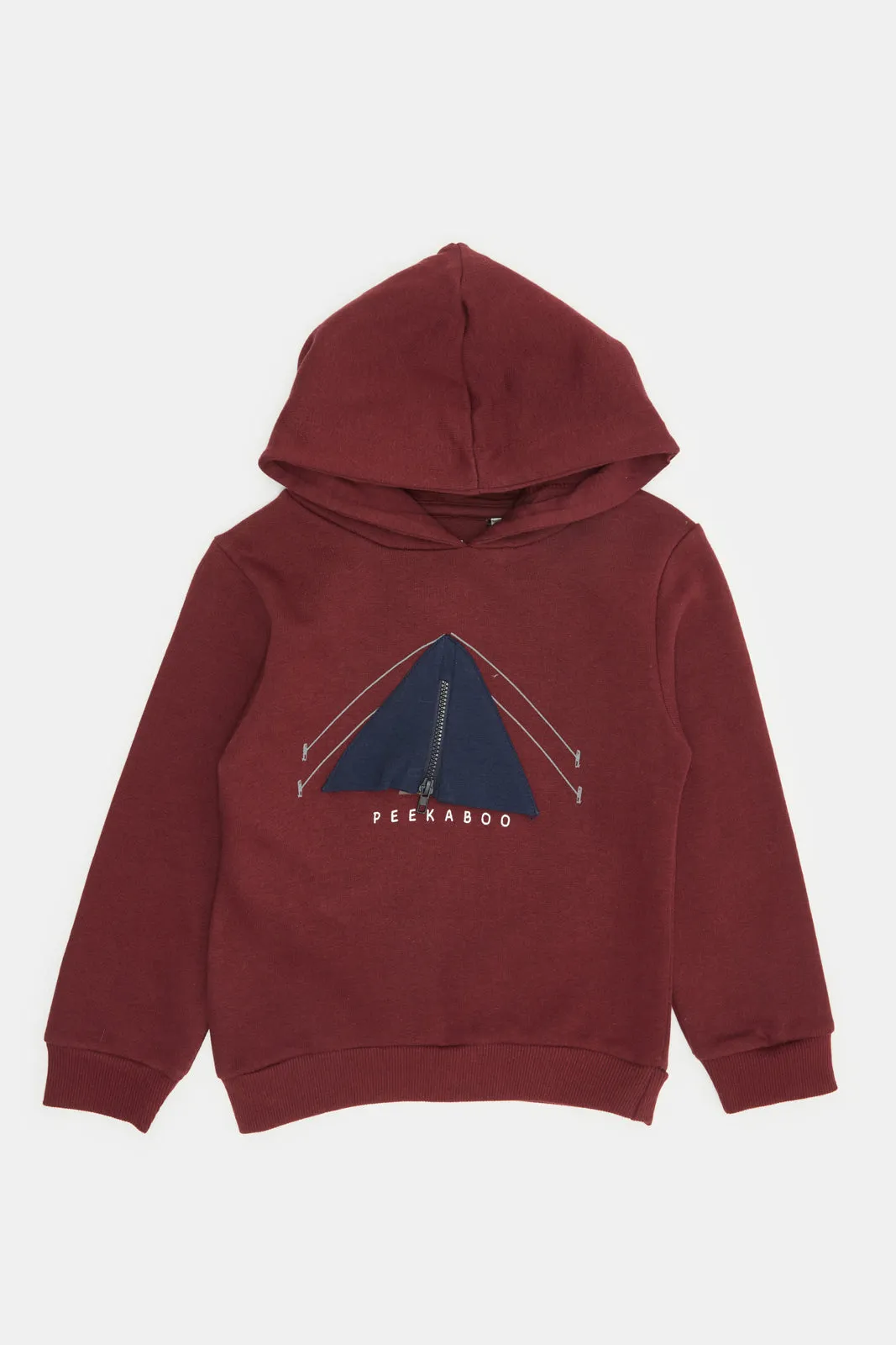 Infant Boys Burgundy Hooded Printed Sweatshirt