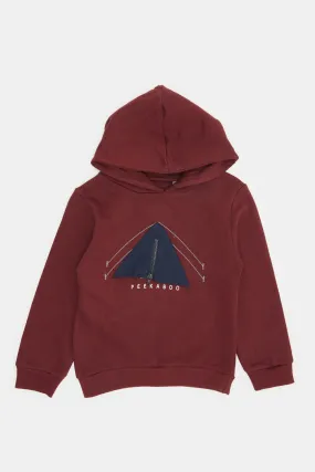 Infant Boys Burgundy Hooded Printed Sweatshirt