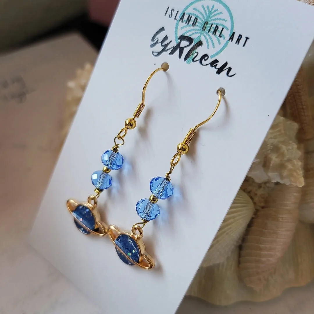 Glass Bead Earrings - Cosmic Blue