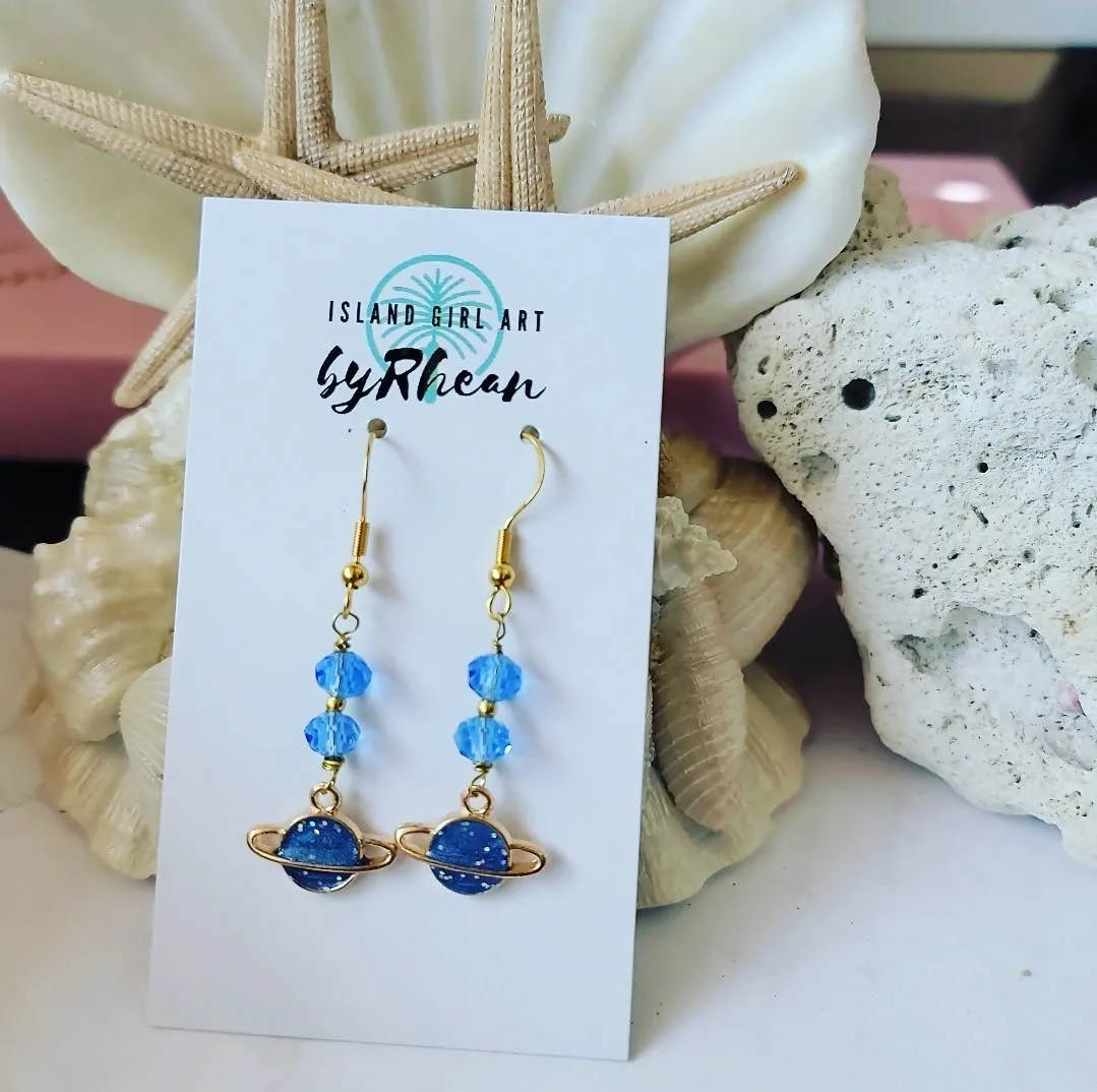 Glass Bead Earrings - Cosmic Blue