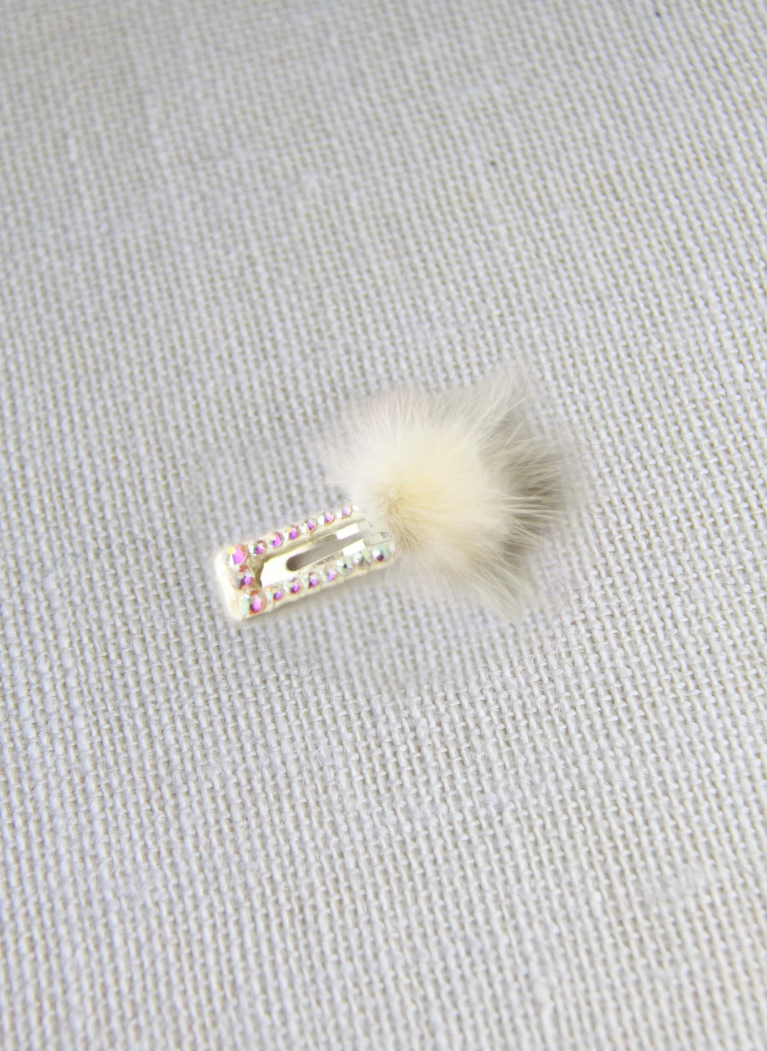 Ivory Hair Clip with Pompom and Swarovski Crystals