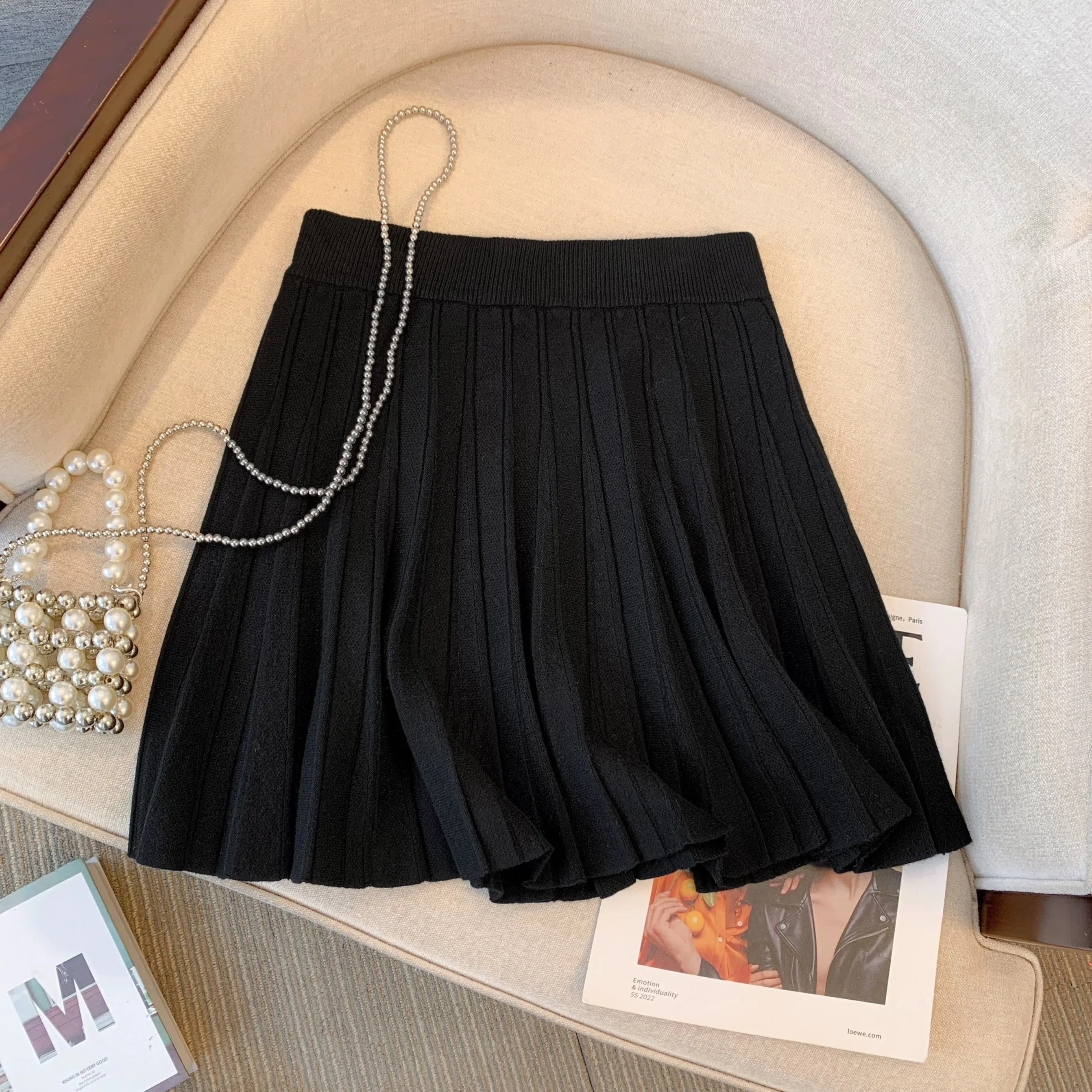 Jade Closet direct store recommendation ~ Pure desire style sweet hot girl high waist pleated knitted short skirt female spring 