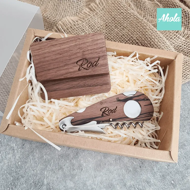 【Java】Wooden Opener+Phone stand Gift Set 木製開瓶器+手機座禮盒套裝 ( 3-5個工作日完成)