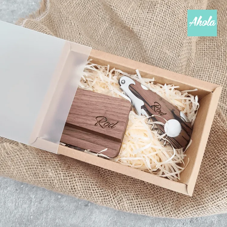 【Java】Wooden Opener+Phone stand Gift Set 木製開瓶器+手機座禮盒套裝 ( 3-5個工作日完成)