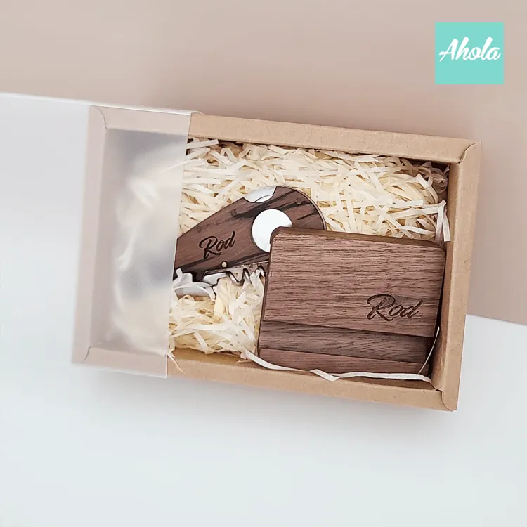 【Java】Wooden Opener+Phone stand Gift Set 木製開瓶器+手機座禮盒套裝 ( 3-5個工作日完成)