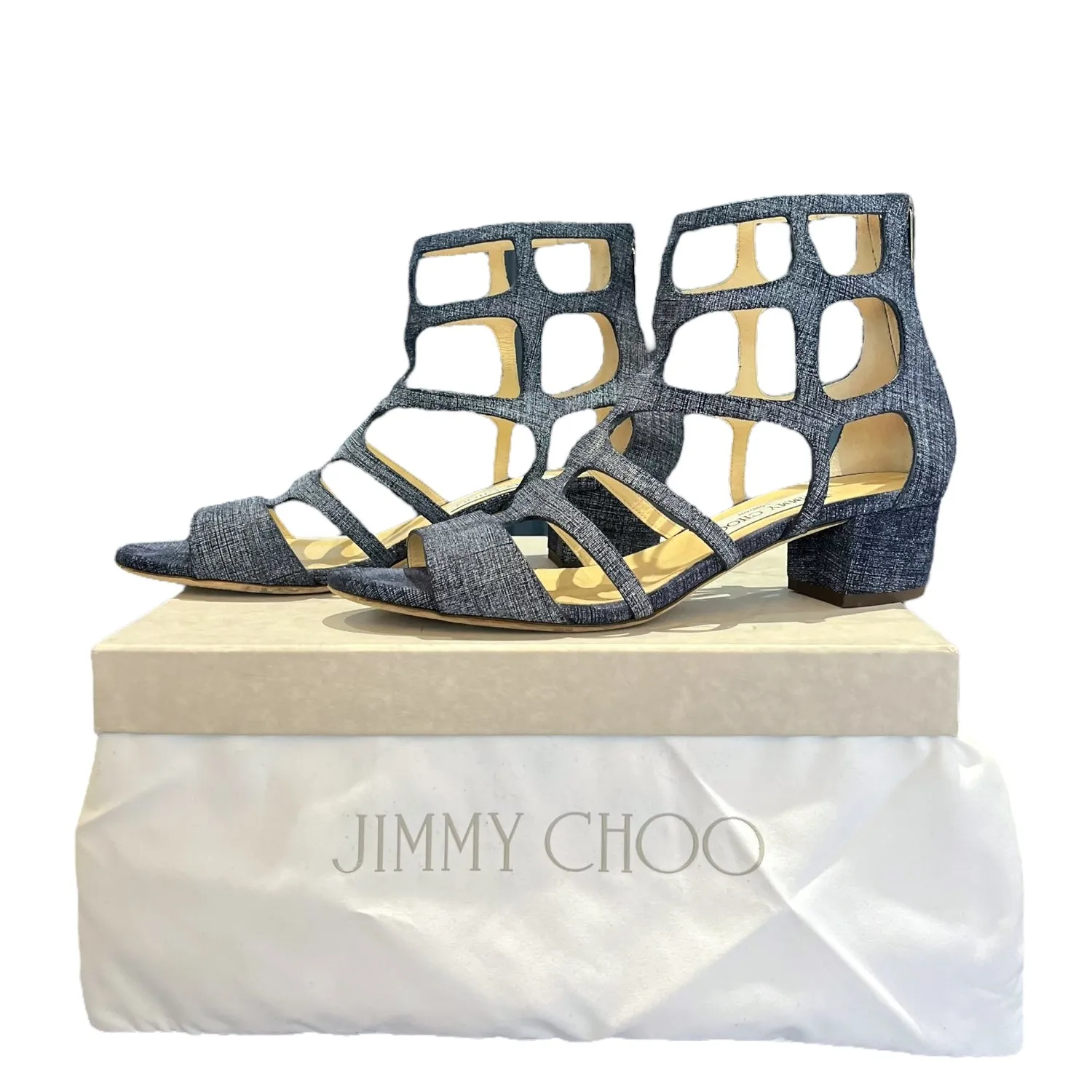 Jimmy Choo Blue Denim Sandal Heels - 7