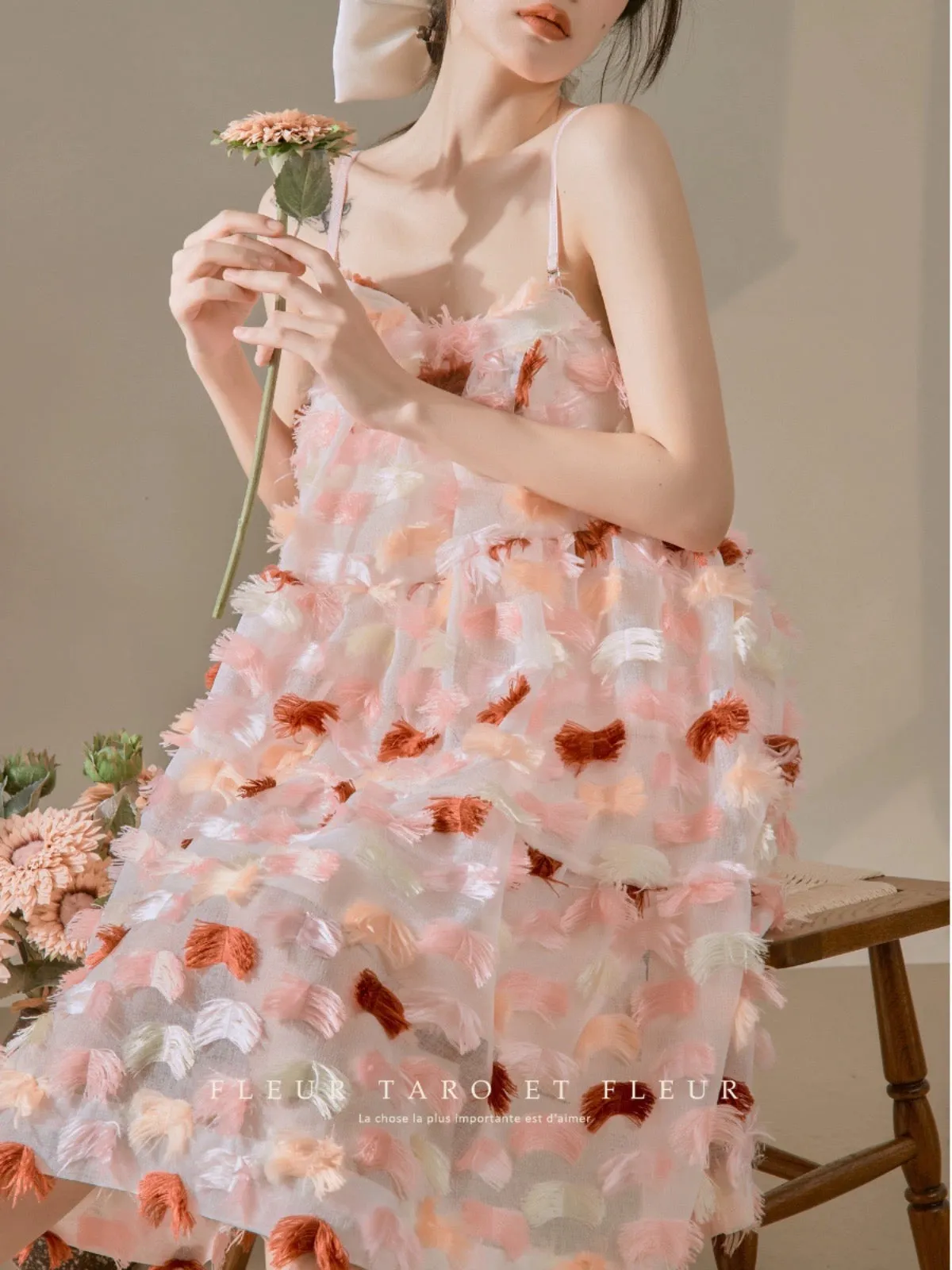 Joe and the Flower Bottle丨Strap Dress French Girl Romantic Pink Sweet Seaside Vacation Weaving Niche Skirt