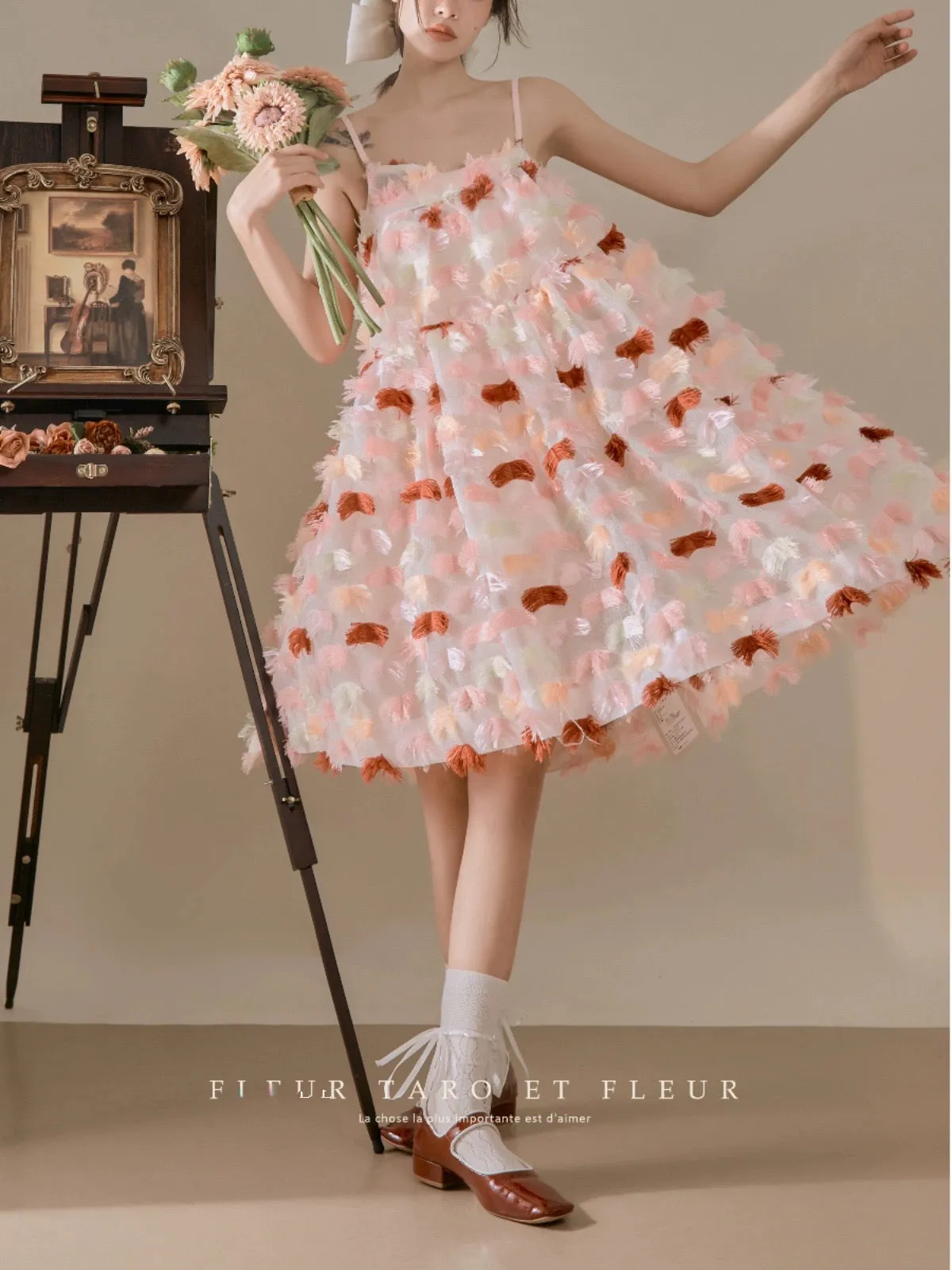 Joe and the Flower Bottle丨Strap Dress French Girl Romantic Pink Sweet Seaside Vacation Weaving Niche Skirt