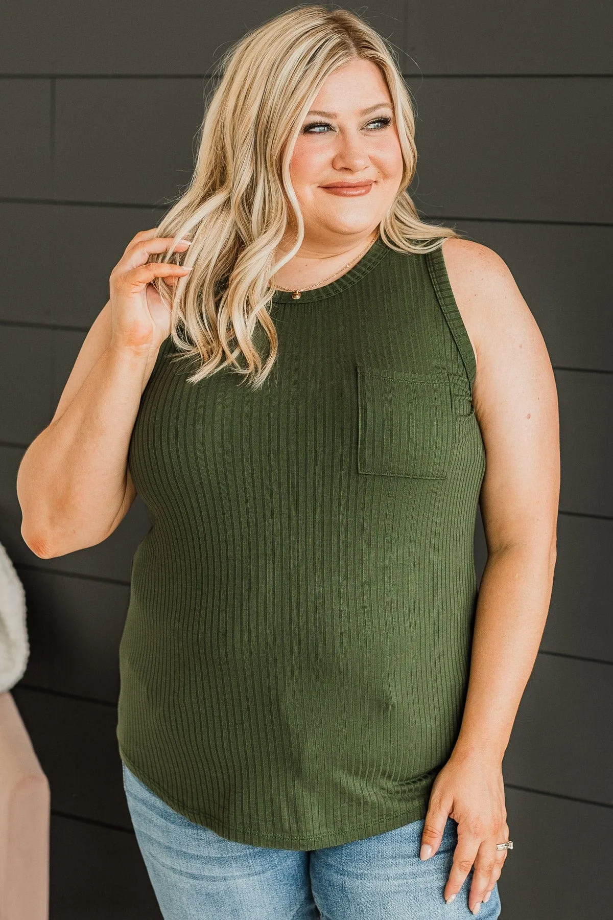 Ribbed Knit Tank Top- Dark Olive