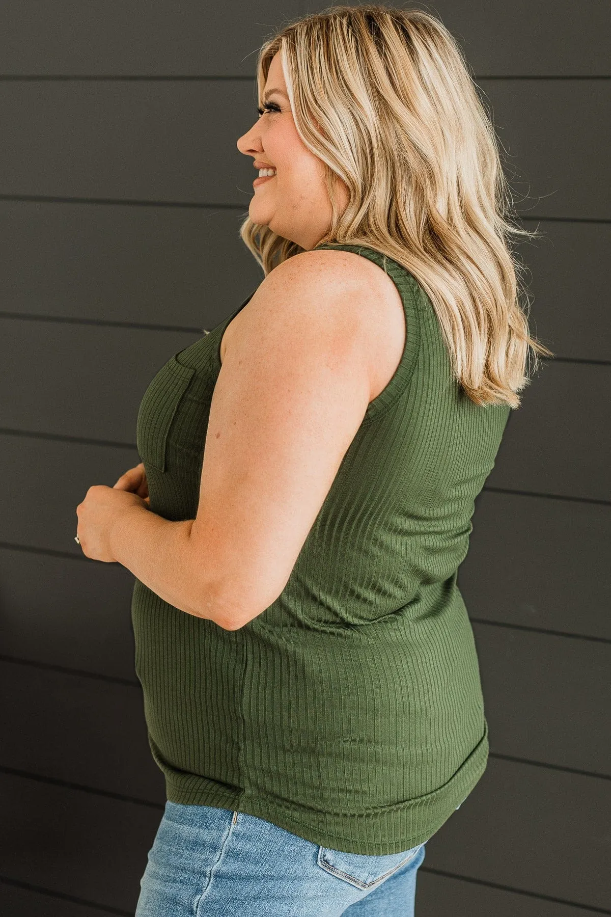 Ribbed Knit Tank Top- Dark Olive