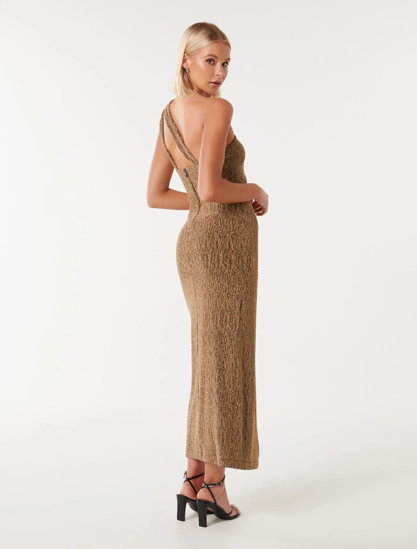 Kairo One-Shoulder Glitter Maxi Dress