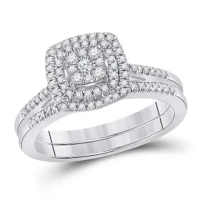 Keene Jewelers 10kt White Gold Round Diamond Square Bridal Wedding Ring Band Set 1/3 Cttw