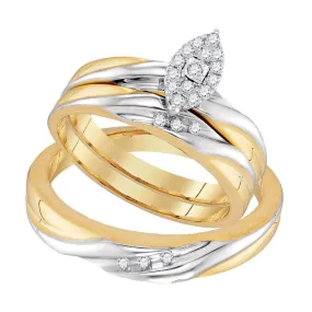 Keene Jewelers 10kt Yellow Gold His Hers Round Diamond Solitaire Matching Wedding Set 1/5 Cttw