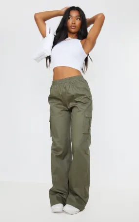 Khaki Wide Leg Cargo Pants