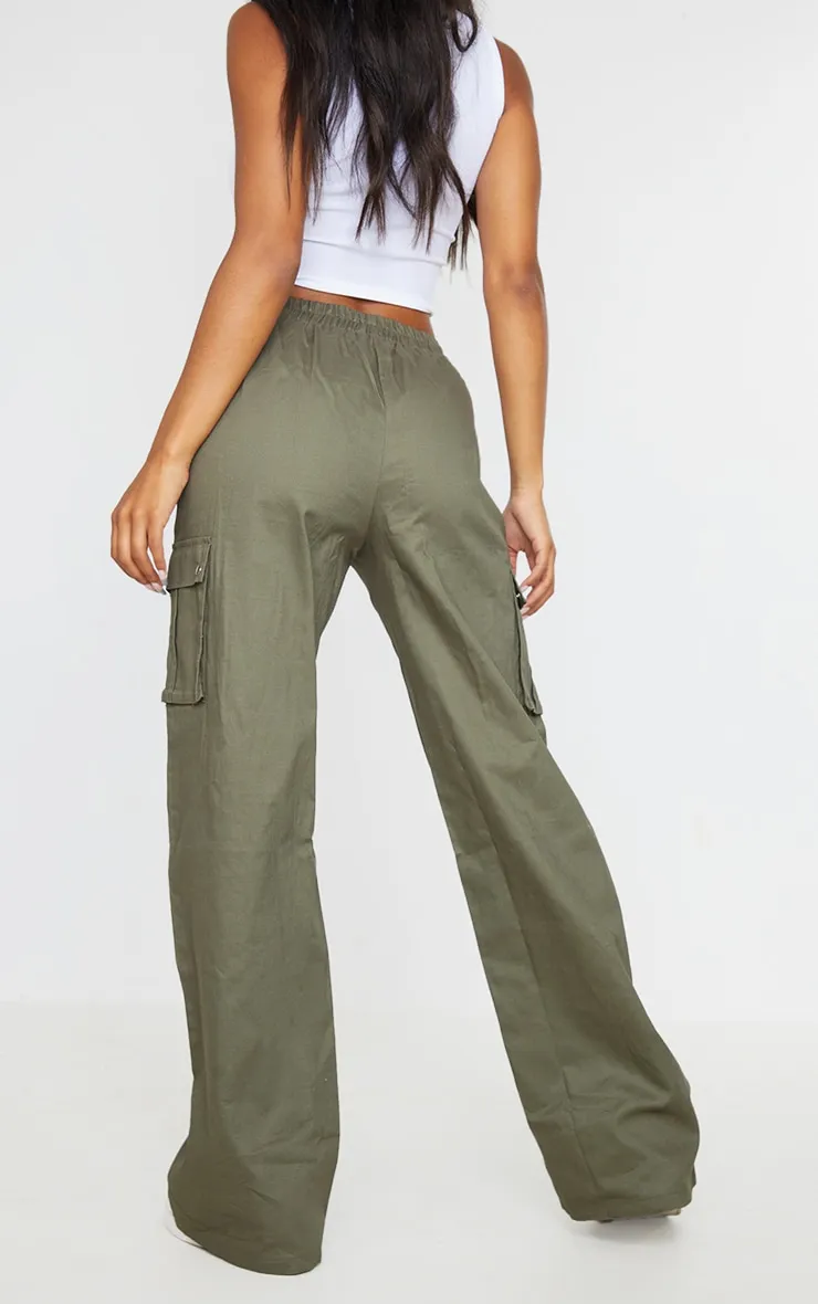 Khaki Wide Leg Cargo Pants