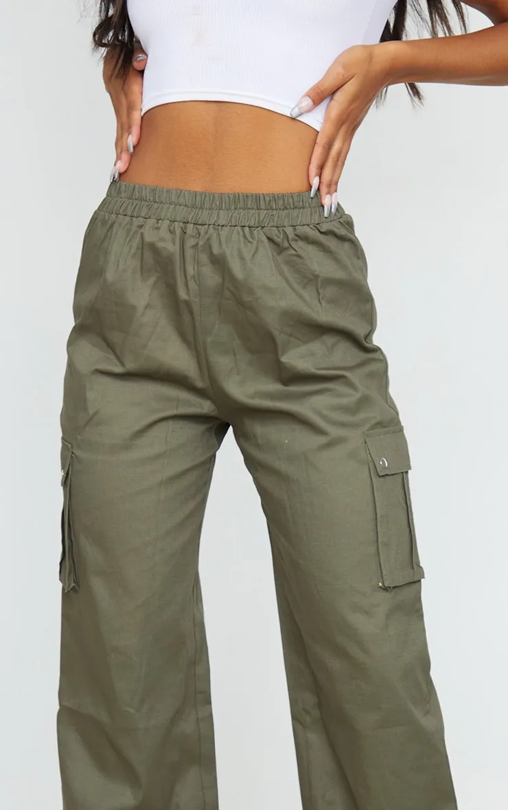 Khaki Wide Leg Cargo Pants